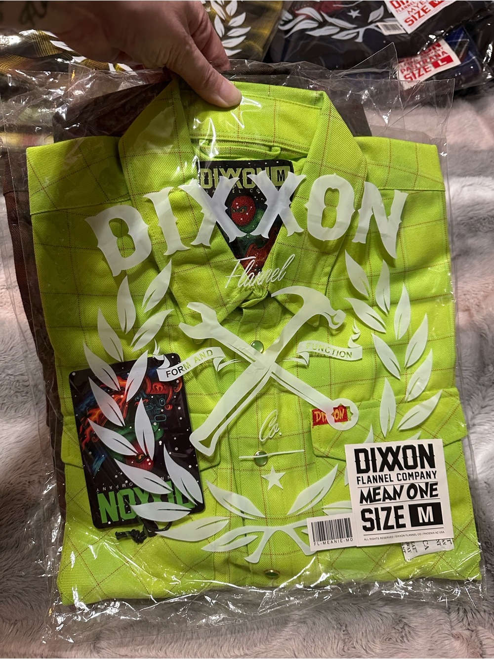 DIXXON Men's Lime Green Grinch The Mean One Flannel Shirt